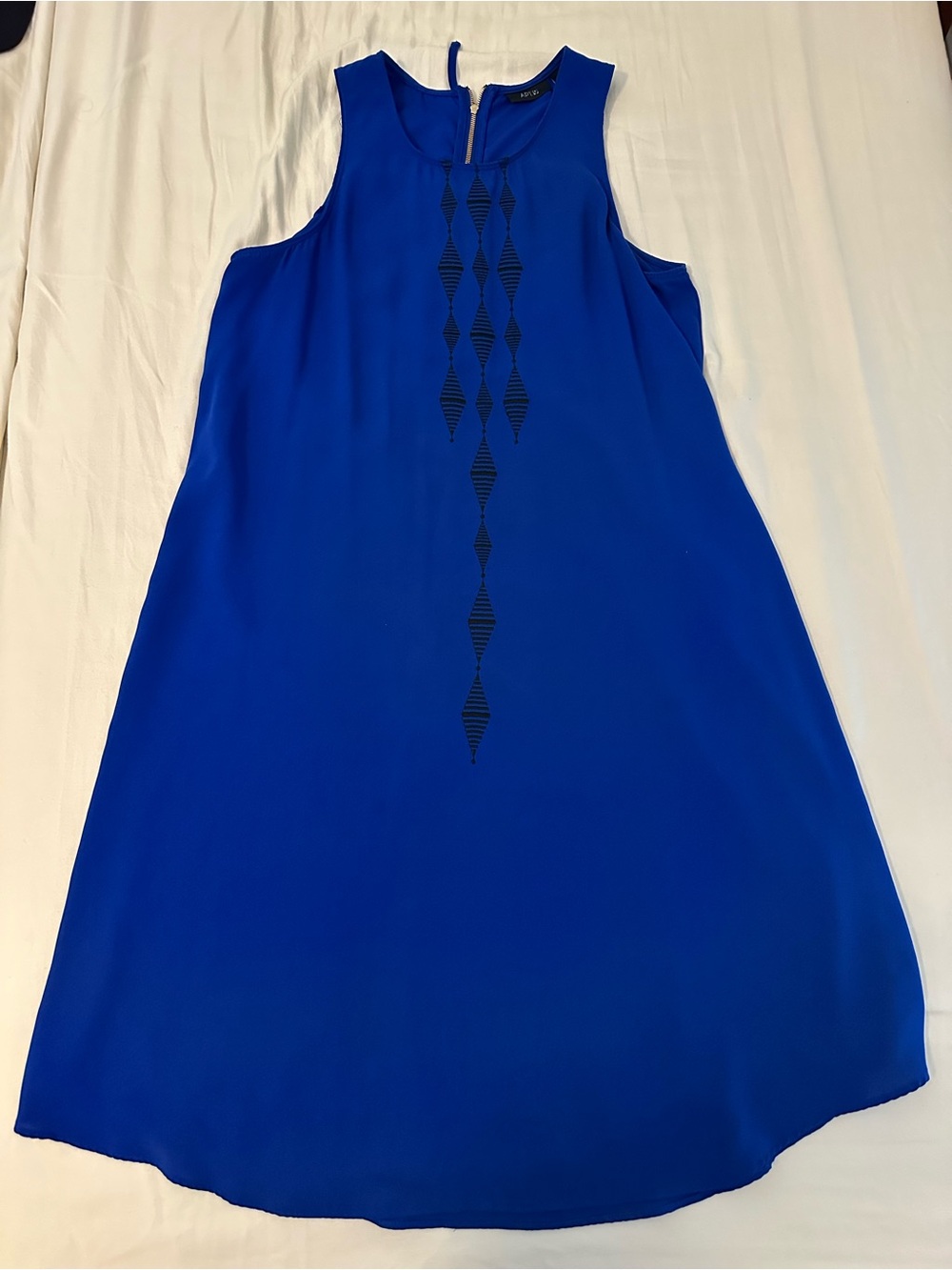 Sleeveless Cobalt Blue Shift Dress with Decorative Front